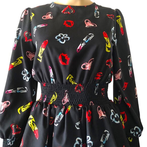 T❤ LOVE Pop-Art Style Colorful Whimsical Motifs Dress Made in Italy Sz S - Picture 1 of 5